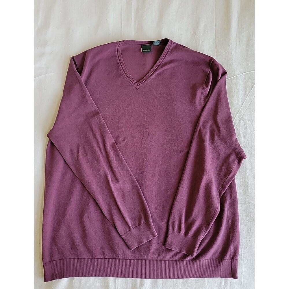 Marshall Fields Mens‎ XL V Neck Sweater  Pullover Purple Silk Blend Tight Knit